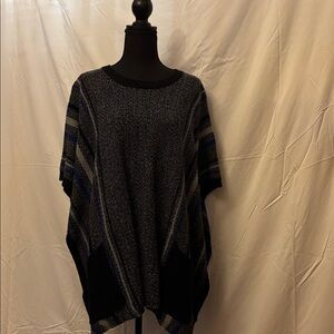 Women's Black and Blue Knit Poncho